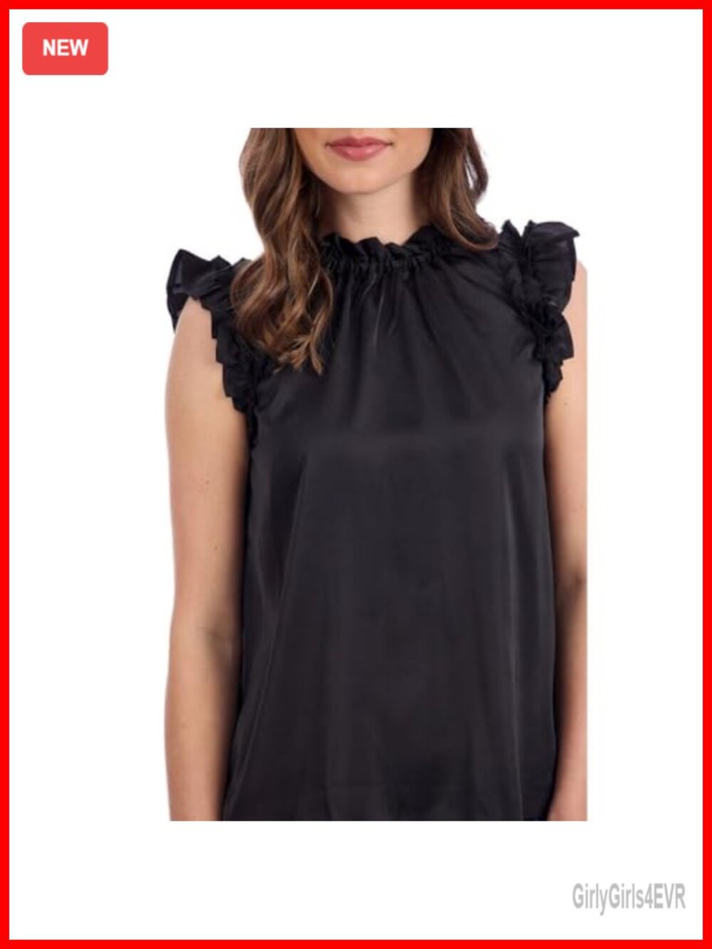 Poly Satin Ruffle Neck Flutter Sleeve Top - Picture 2 of 2